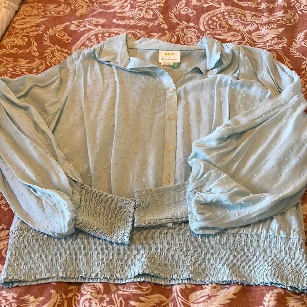 Maeve Light Blue Textured Blouse